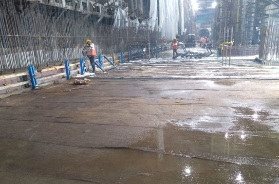 Base Slab Progress in Grid 14-17 at Churchgate Station