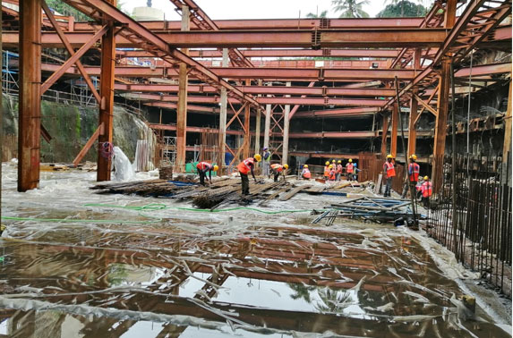 Mezzanine Slab curing in Grid 6-8 at Vidhan Bhavan Station